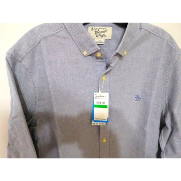 NEW Original Penguin Men Long Sleeve Slim Fit Shirt Extra Large XL New Button - Picture 3 of 8